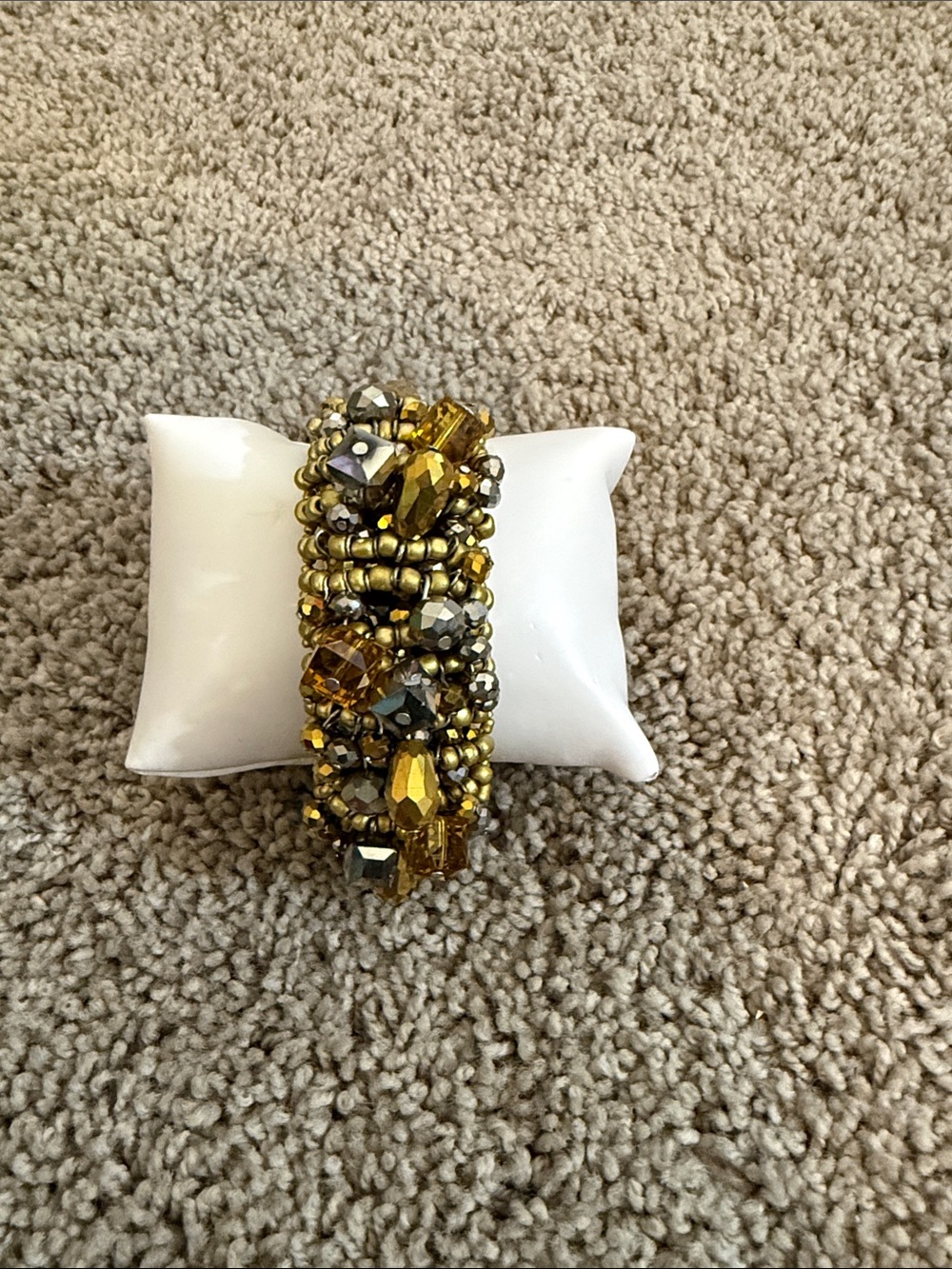 Sassy Jones Rochinda Gold-Tone Beaded Stretch Bracelet with Faceted Accents